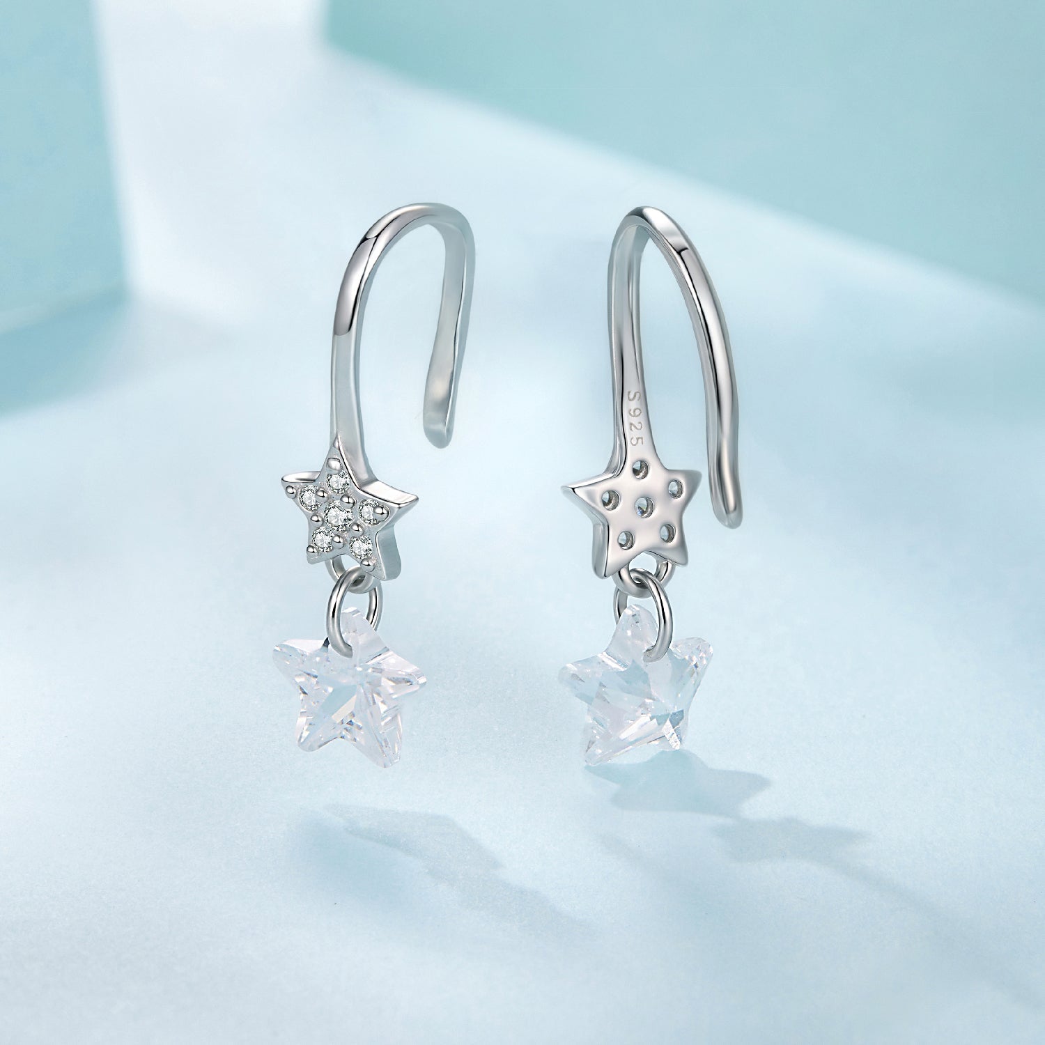 925 Sterling Silver Earrings with Pavé Setting CZ, White Gold Plating, 2.1*0.6cm, for Women