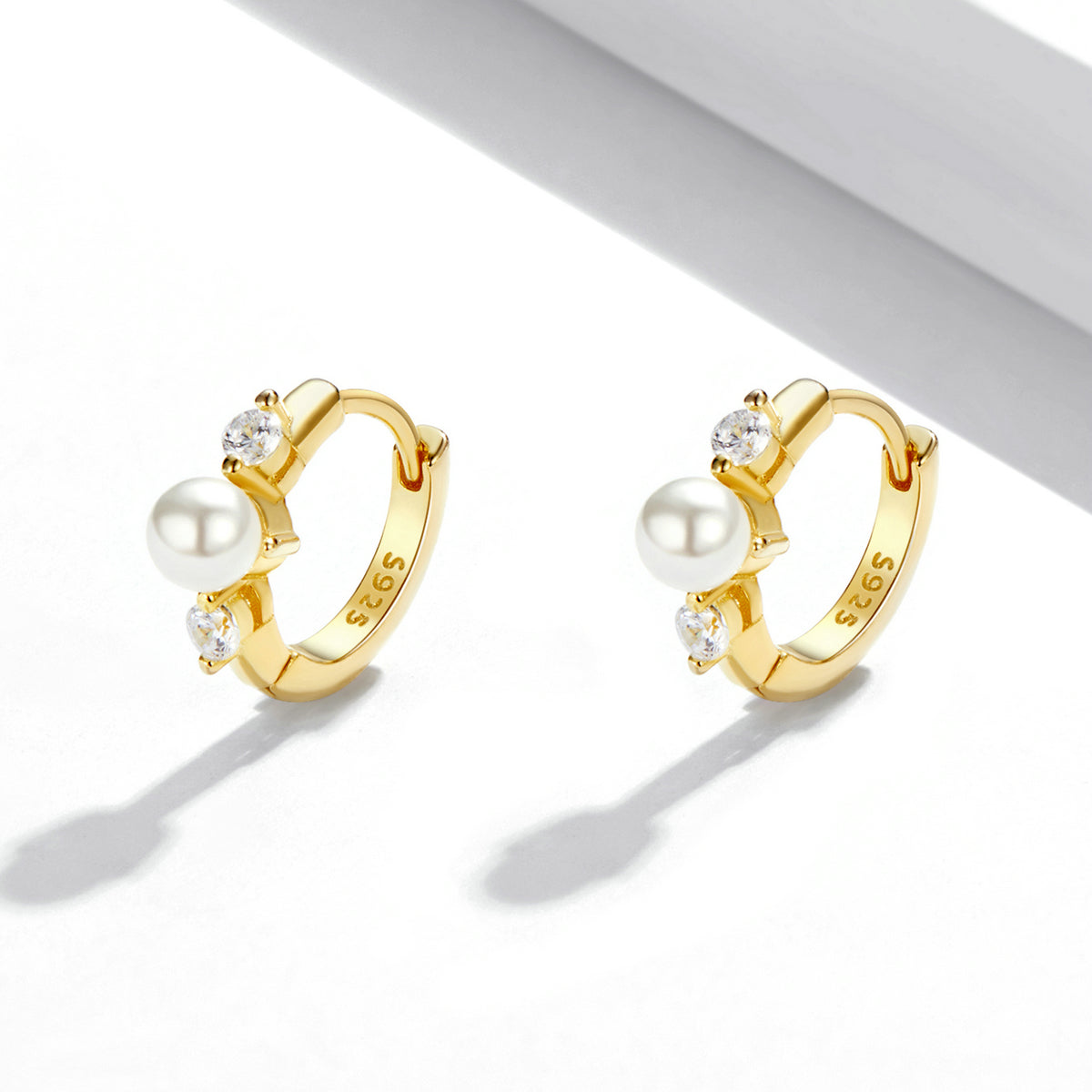 925 Sterling Silver Pavé CZ Gold Plated 1x0.5cm Earrings for Women