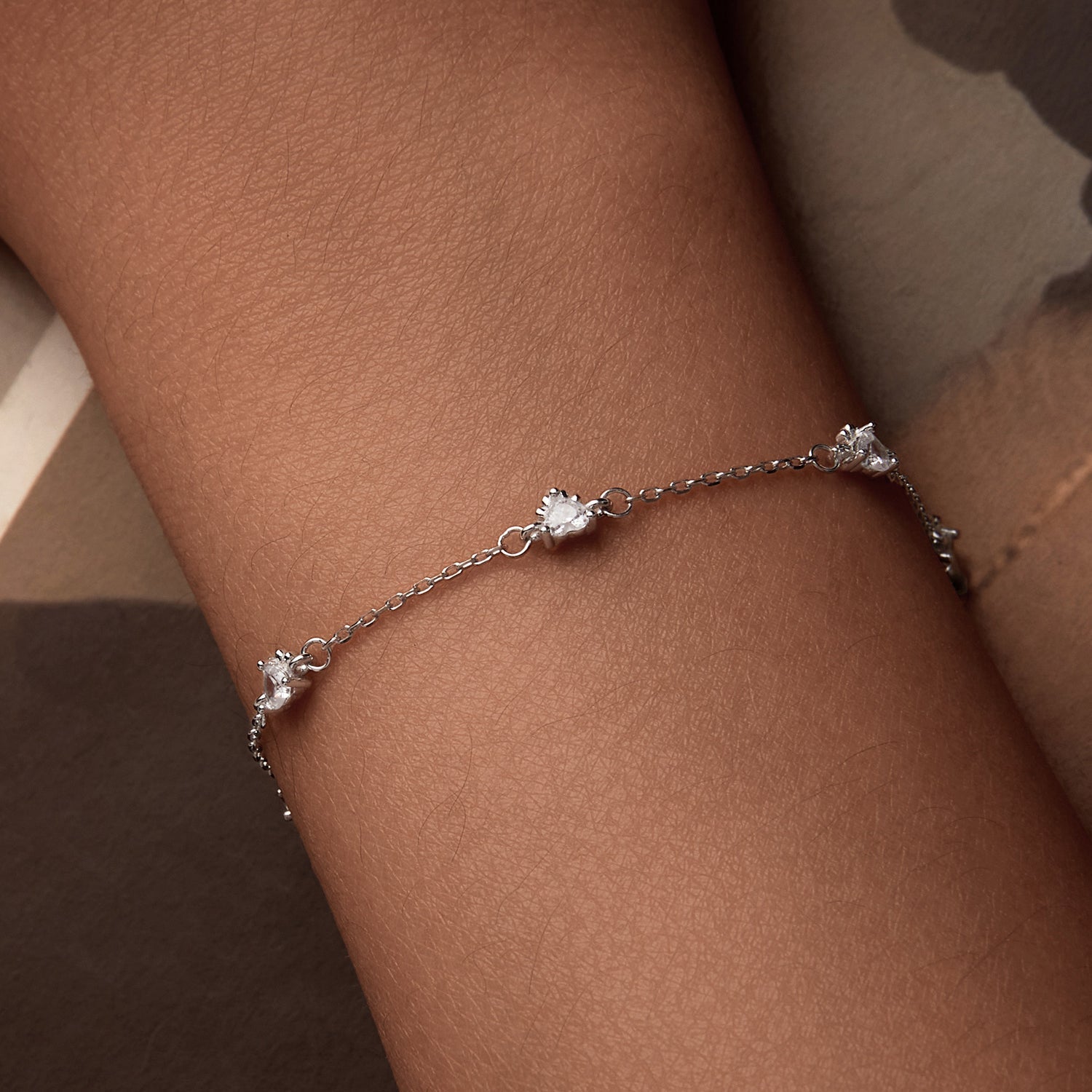 925 Sterling Silver Bracelet with Pavé Setting CZ and White Gold Plating