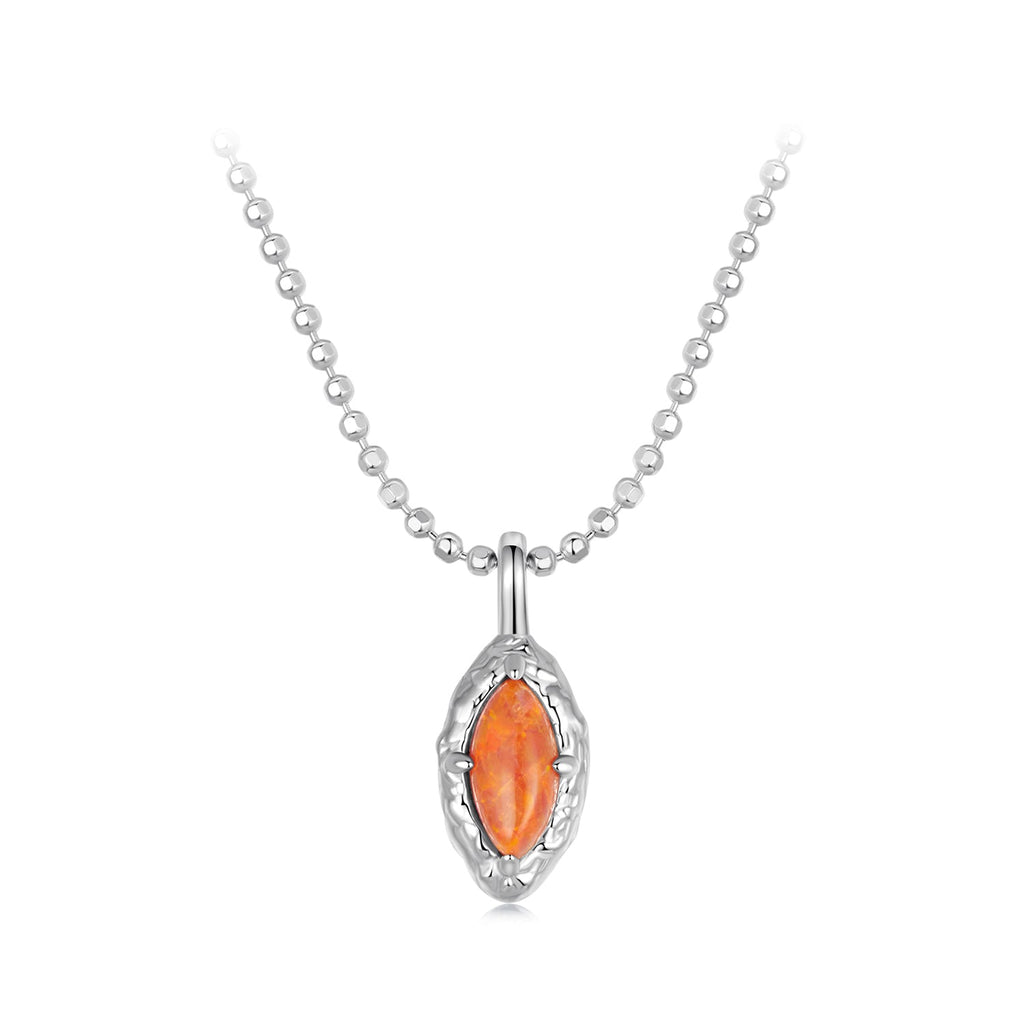 925 Sterling Silver Necklace with Synthetic Opal Pendant, 45cm, Plated White Gold for Women