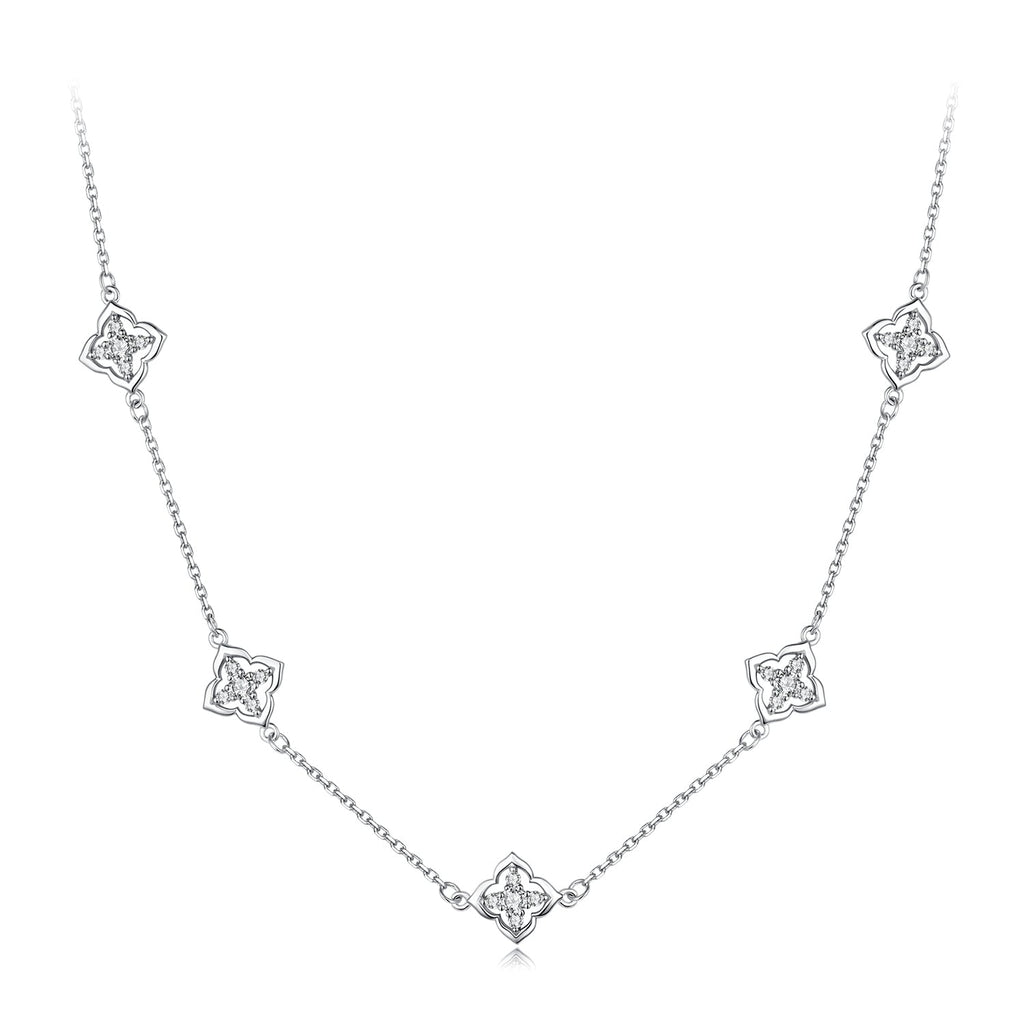 925 Sterling Silver + Moissanite Necklace with Plated White Gold - 40+5cm Length for Women