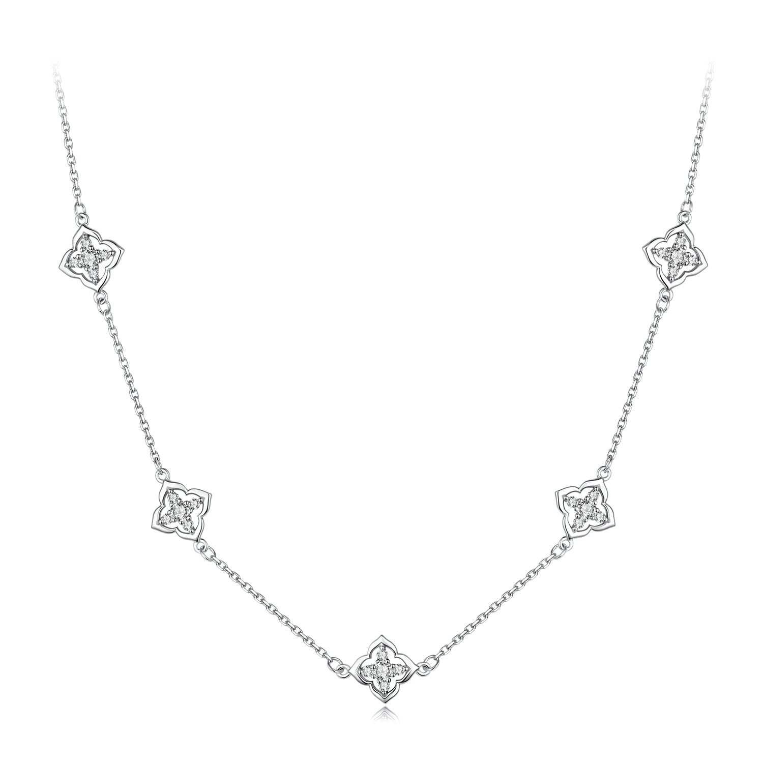 925 Sterling Silver + Moissanite Necklace with Plated White Gold - 40+5cm Length for Women