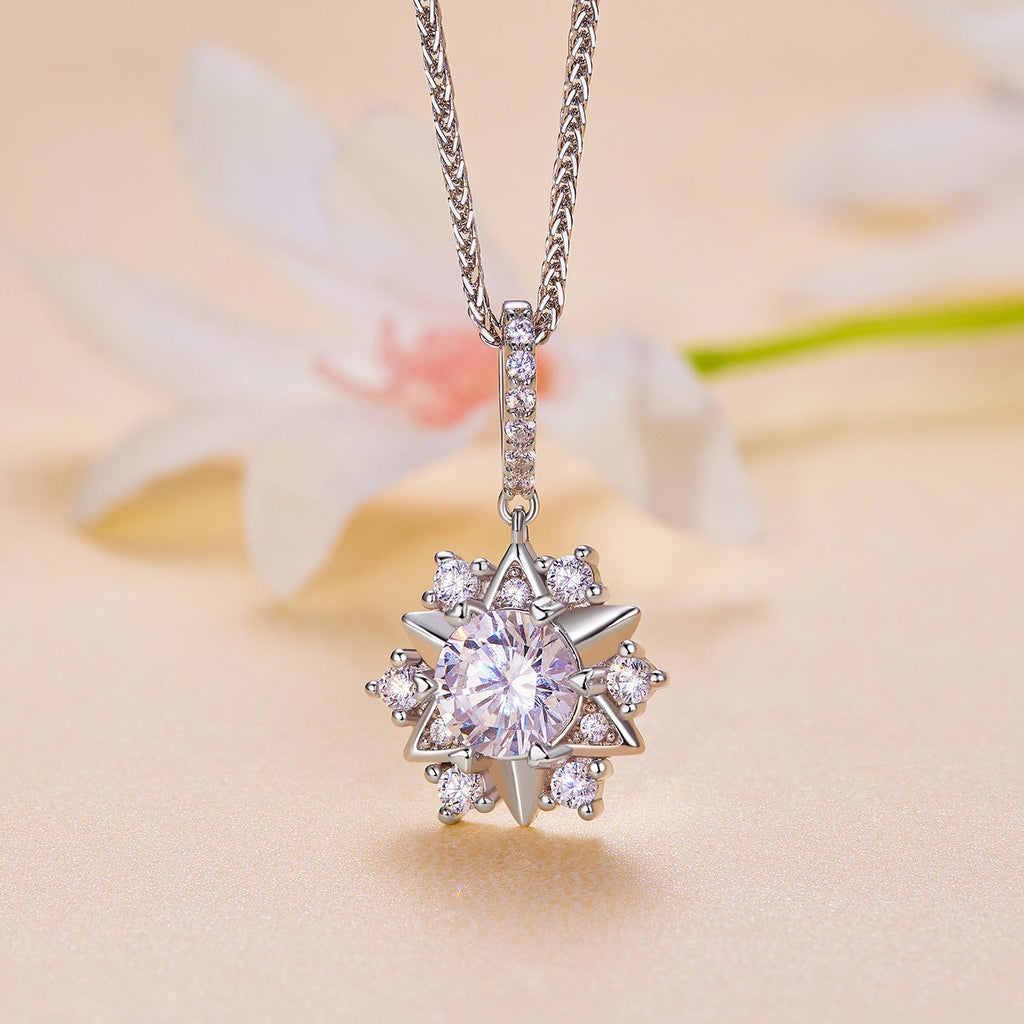925 Sterling Silver Moissanite Necklace with Pavé Setting, 45cm, Platinum Plated, Women