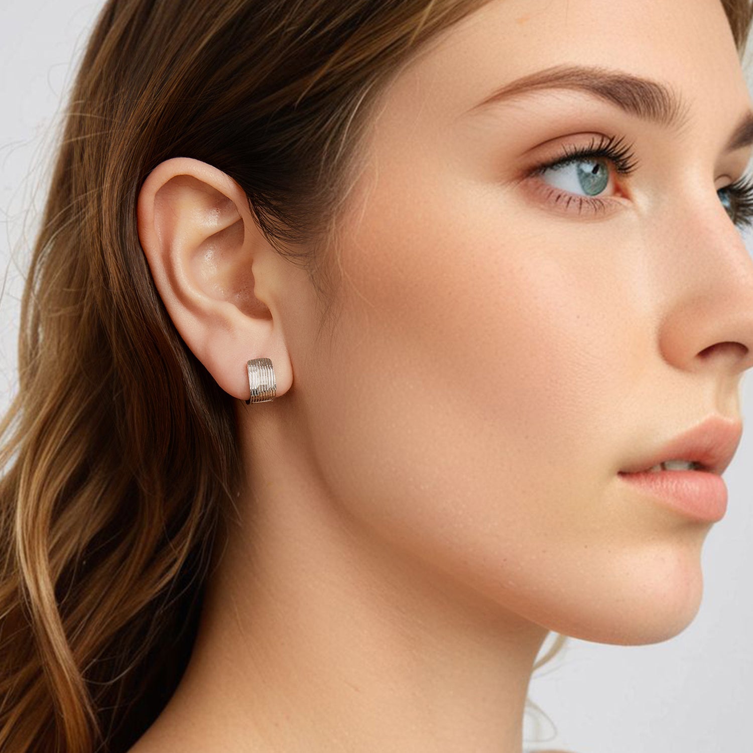 925 Sterling Silver Earrings for Women with White Gold Plating - 1.1cm x 0.7cm