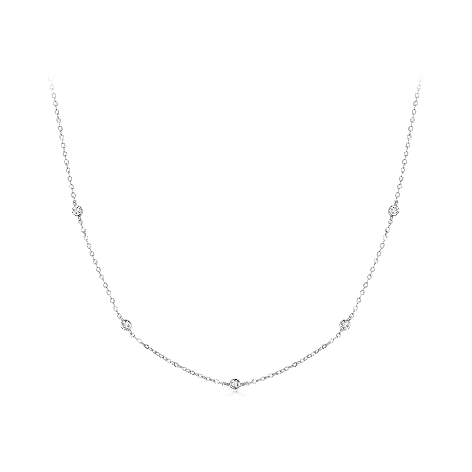 925 Sterling Silver White Gold Plated Adjustable Moissanite Necklace for Women