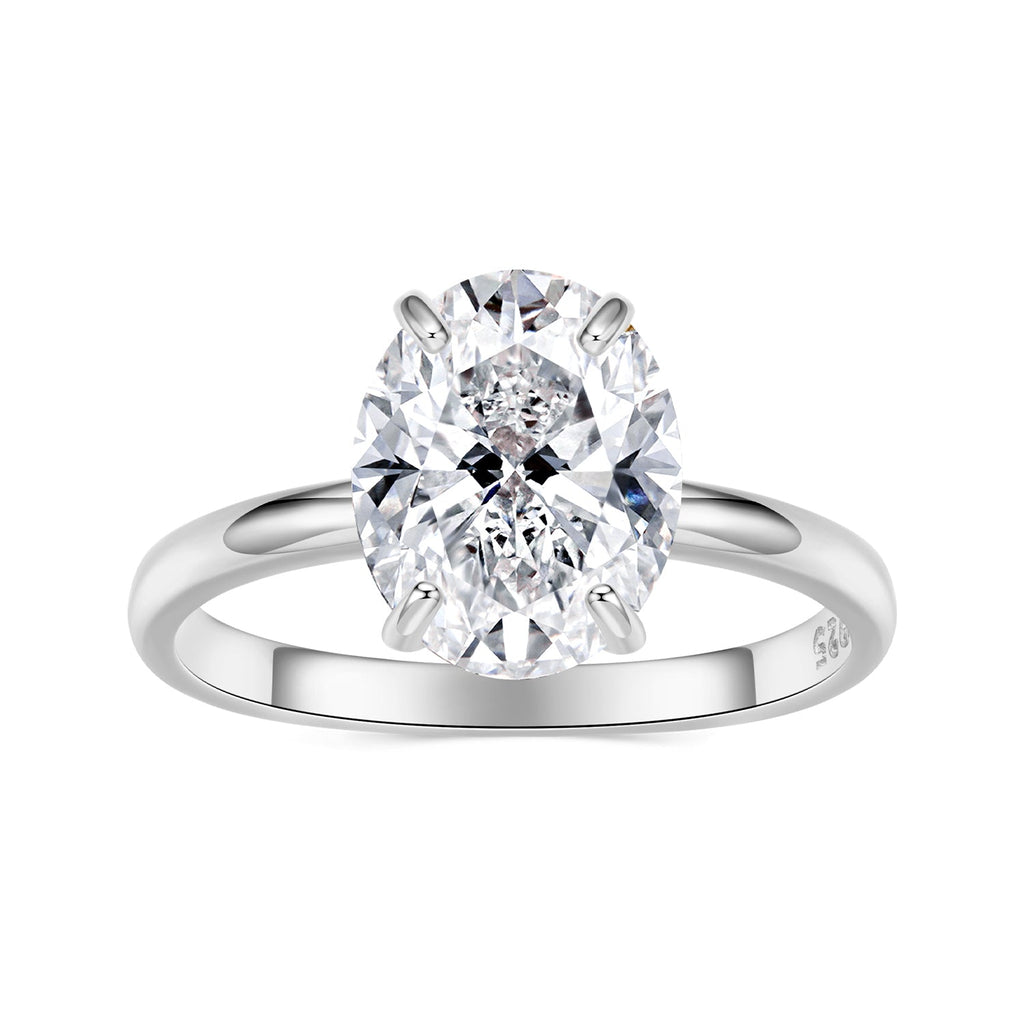 925 Sterling Silver 3.5 Carat Oval Zircon Ring with White Gold Plating for Women