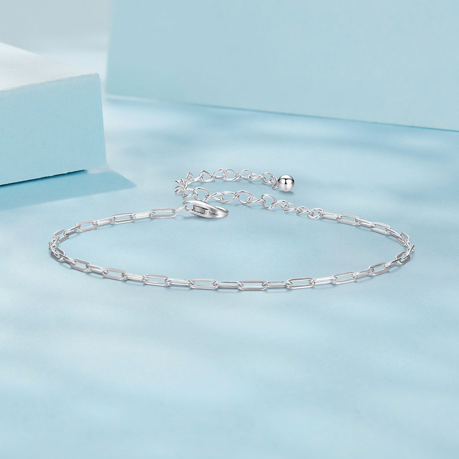 925 Sterling Silver Plated White Gold Adjustable Bracelet for Women