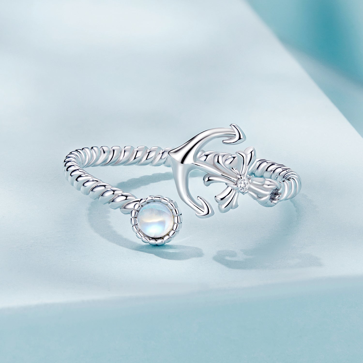 925 Sterling Silver & White Gold Pave Setting Moonstone Ring for Women