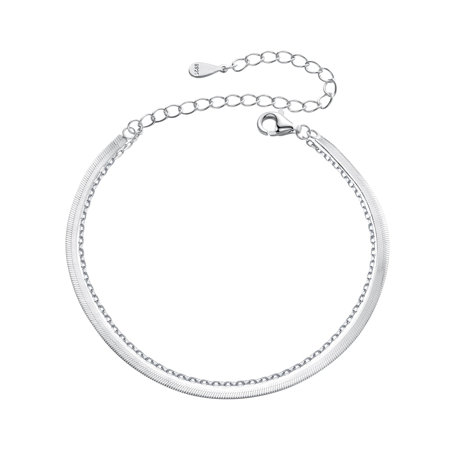 925 Sterling Silver 15+6cm White Gold Plated Bracelet for Women