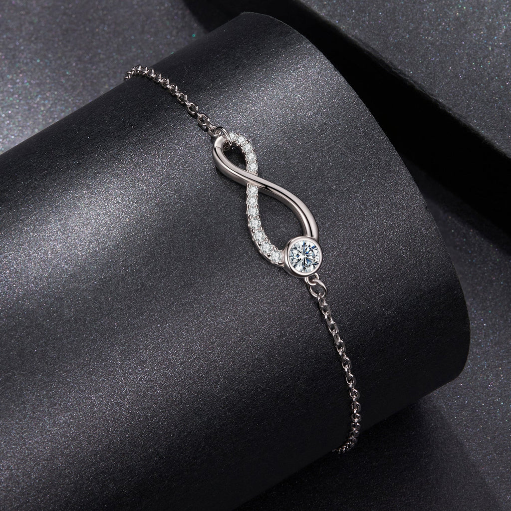 925 Sterling Silver Moissanite Pavé Bracelet for Women - 21cm, White Gold Plated, CZ