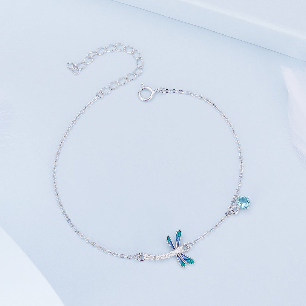 925 Sterling Silver 16.5cm+5cm Enamel Dragonfly Bracelet for Women