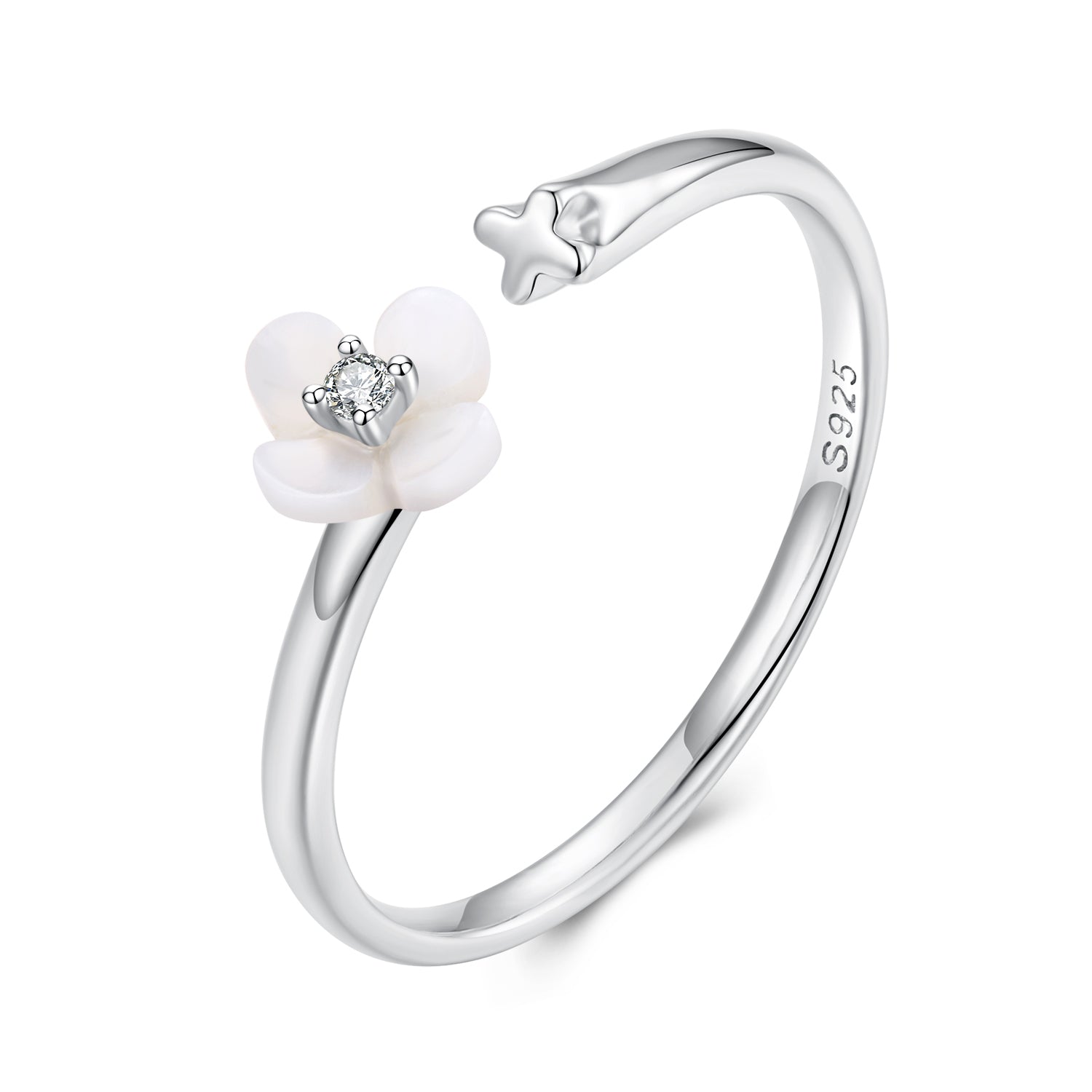 925 Sterling Silver White Gold Plated Ring with Nacre and CZ for Women