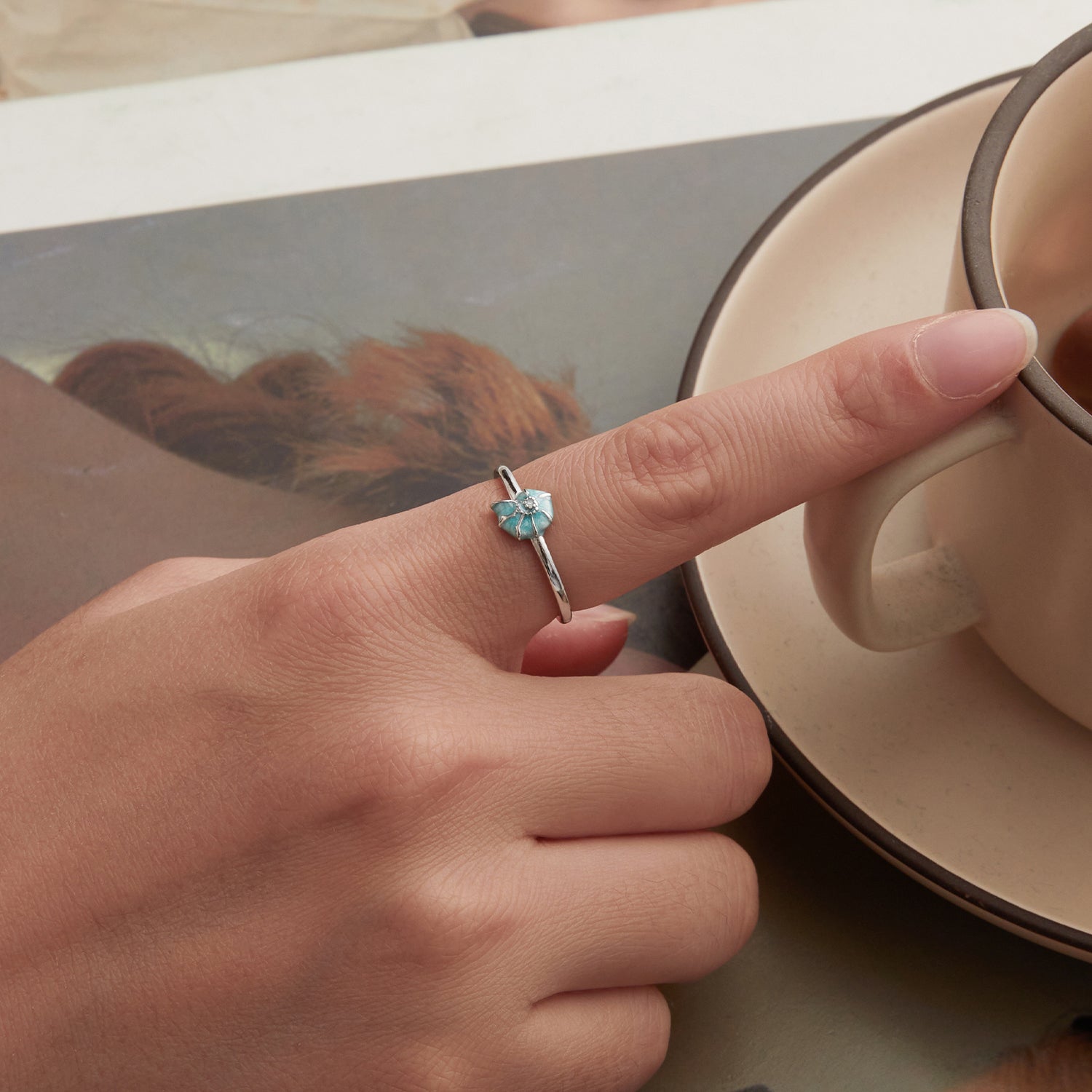 925 Sterling Silver Enamel Pavé CZ Spiral Ring for Women