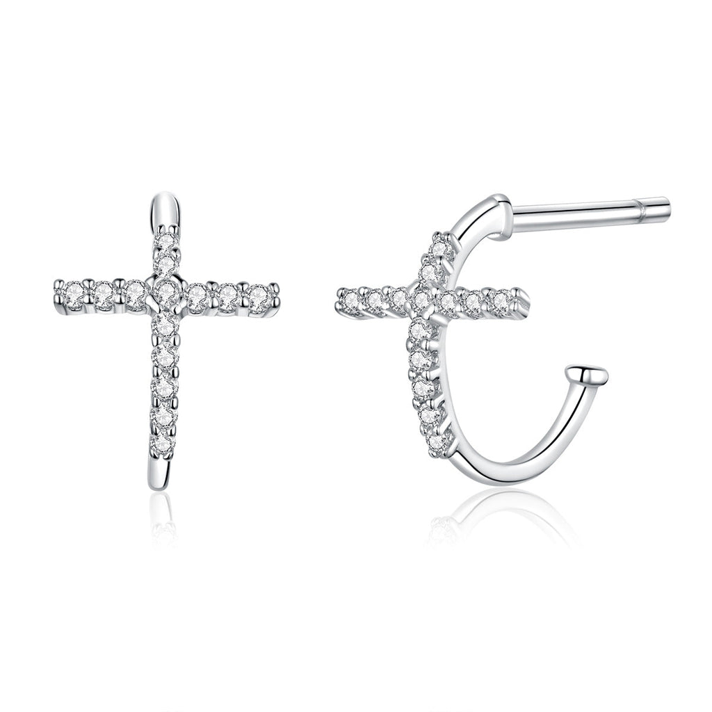 S925 Sterling Silver Earrings with Pavé Set CZ in Platinum Finish