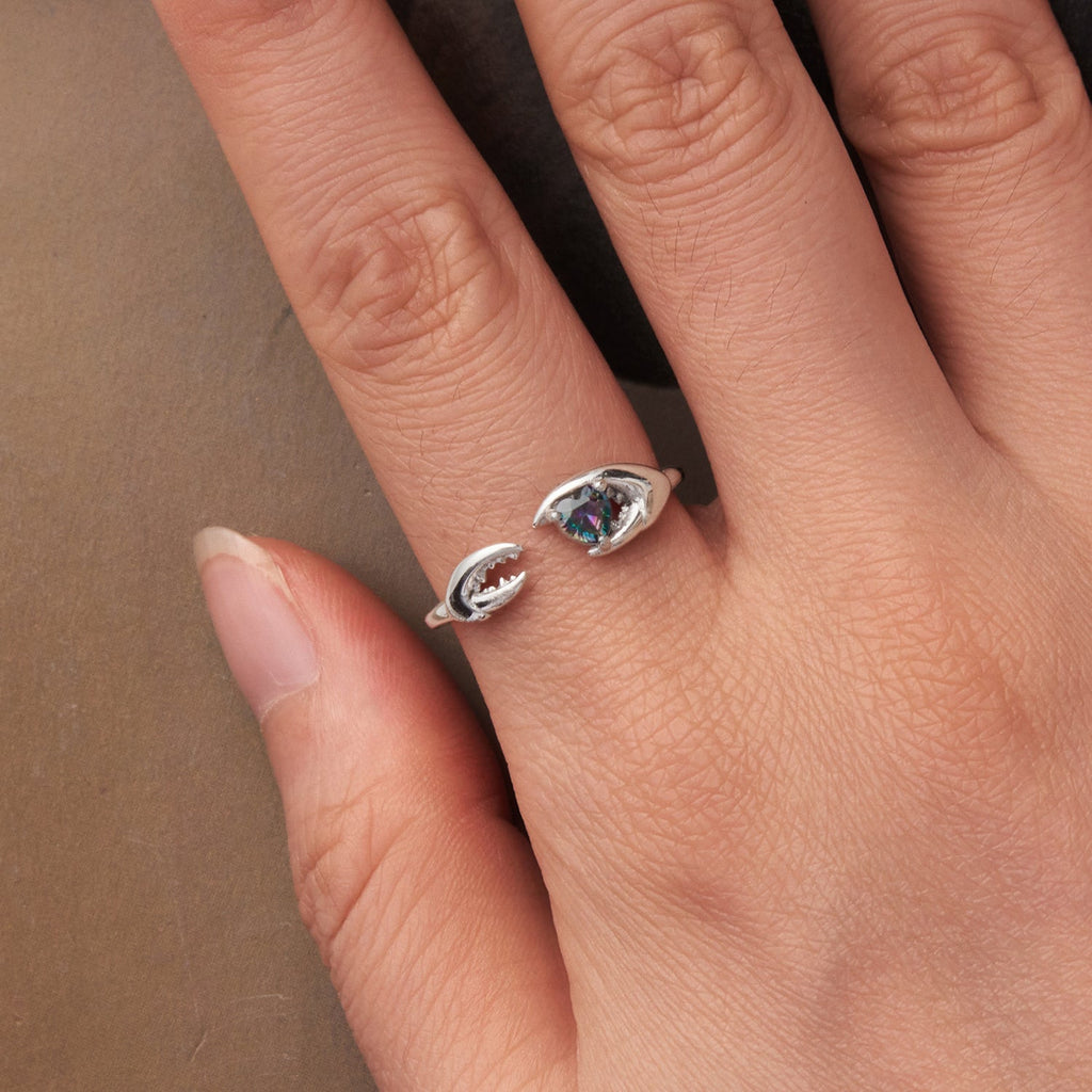 925 Sterling Silver Transparent Glass Oxidized Silver Ring for Women