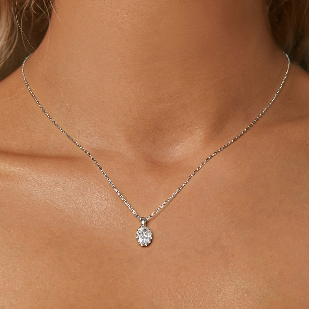 925 Sterling Silver 1 Carat Moissanite Necklace with Pavé Setting, 400 mm Length for Women