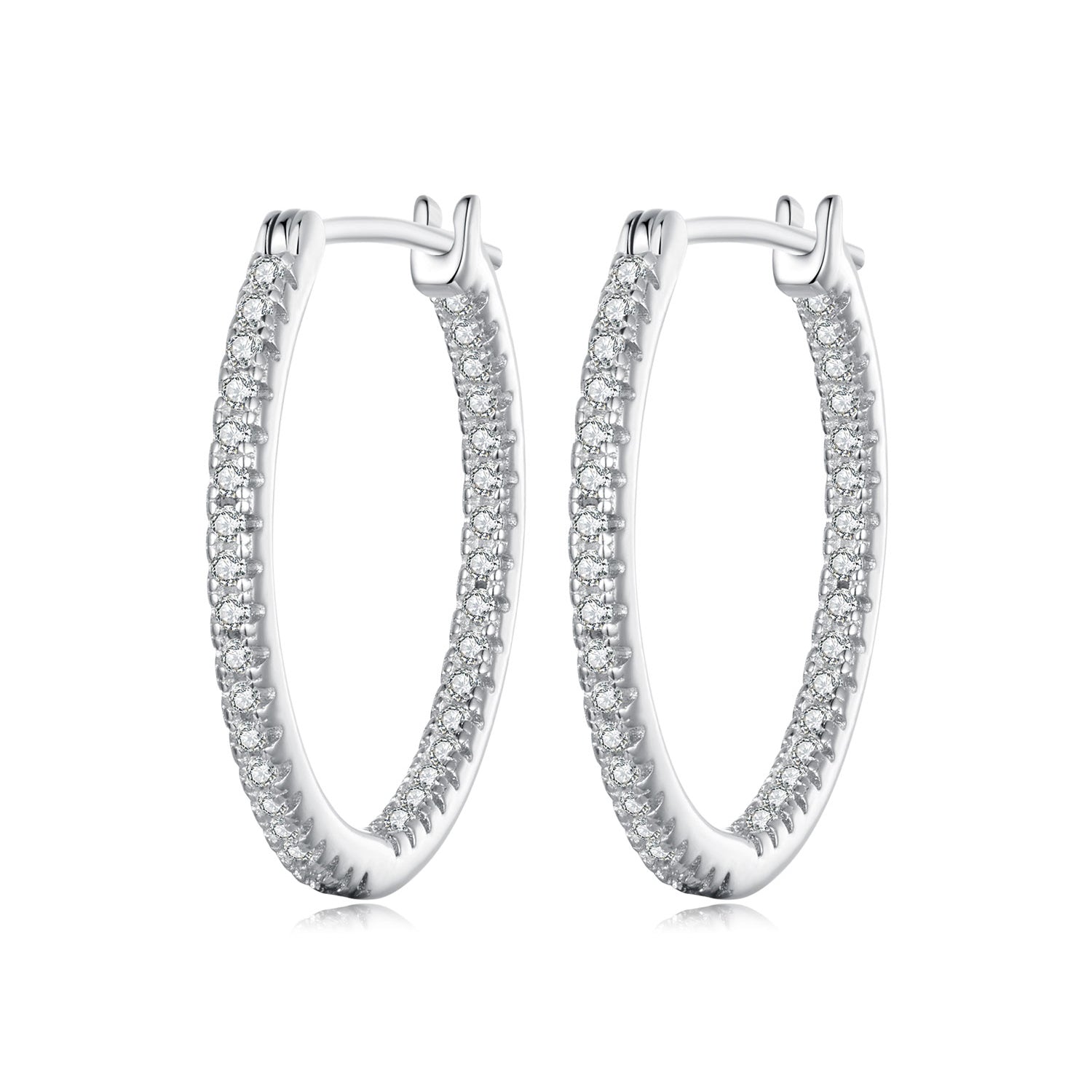 925 Sterling Silver Earrings with Pave Setting CZ in White Gold for Women