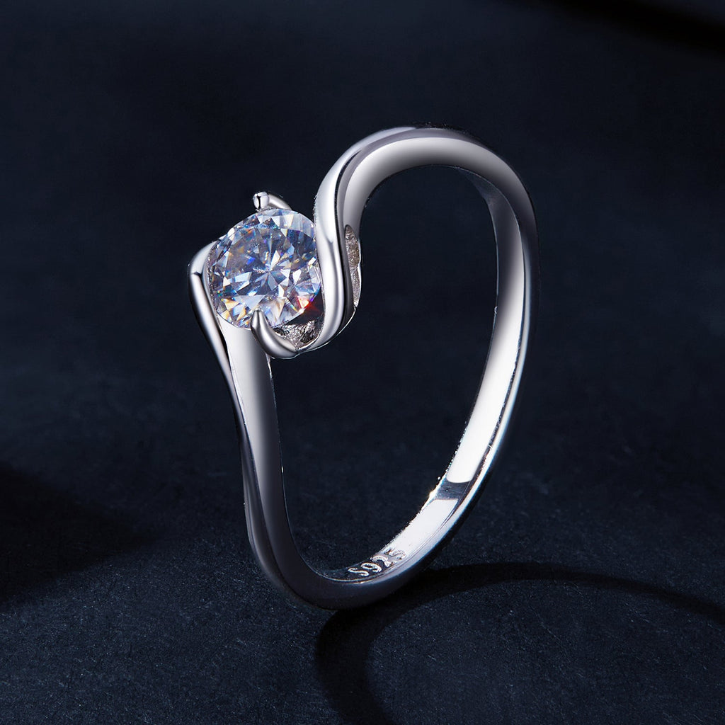 925 Sterling Silver 5mm Moissanite Ring for Women