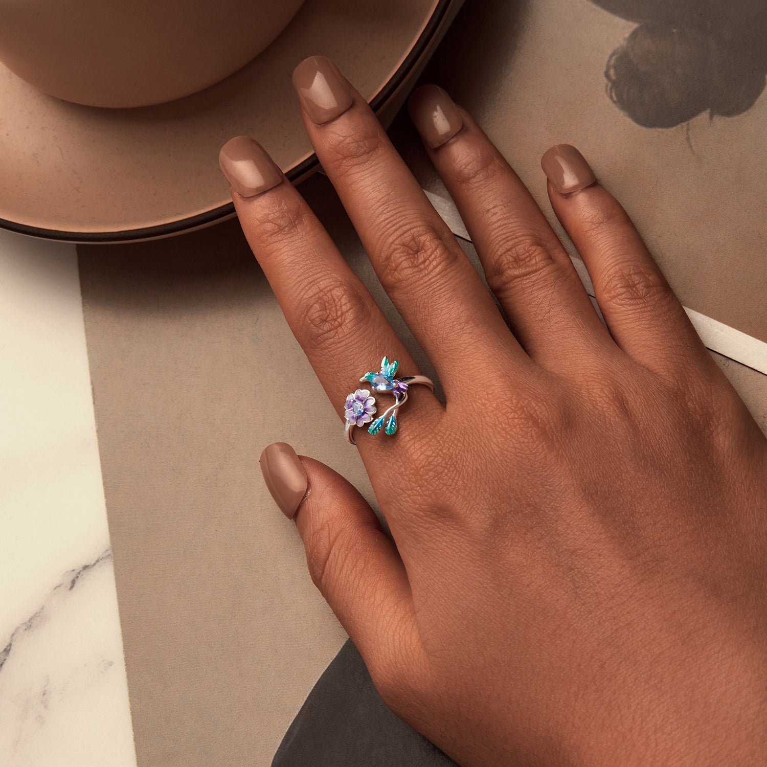 925 Sterling Silver Enamel 1.8mm Pavé Setting CZ Ring for Women
