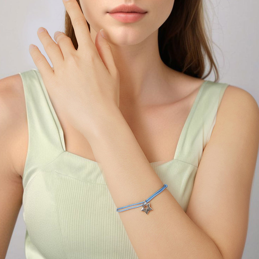 925 Sterling Silver Adjustable Cotton Rope Bracelet for Women