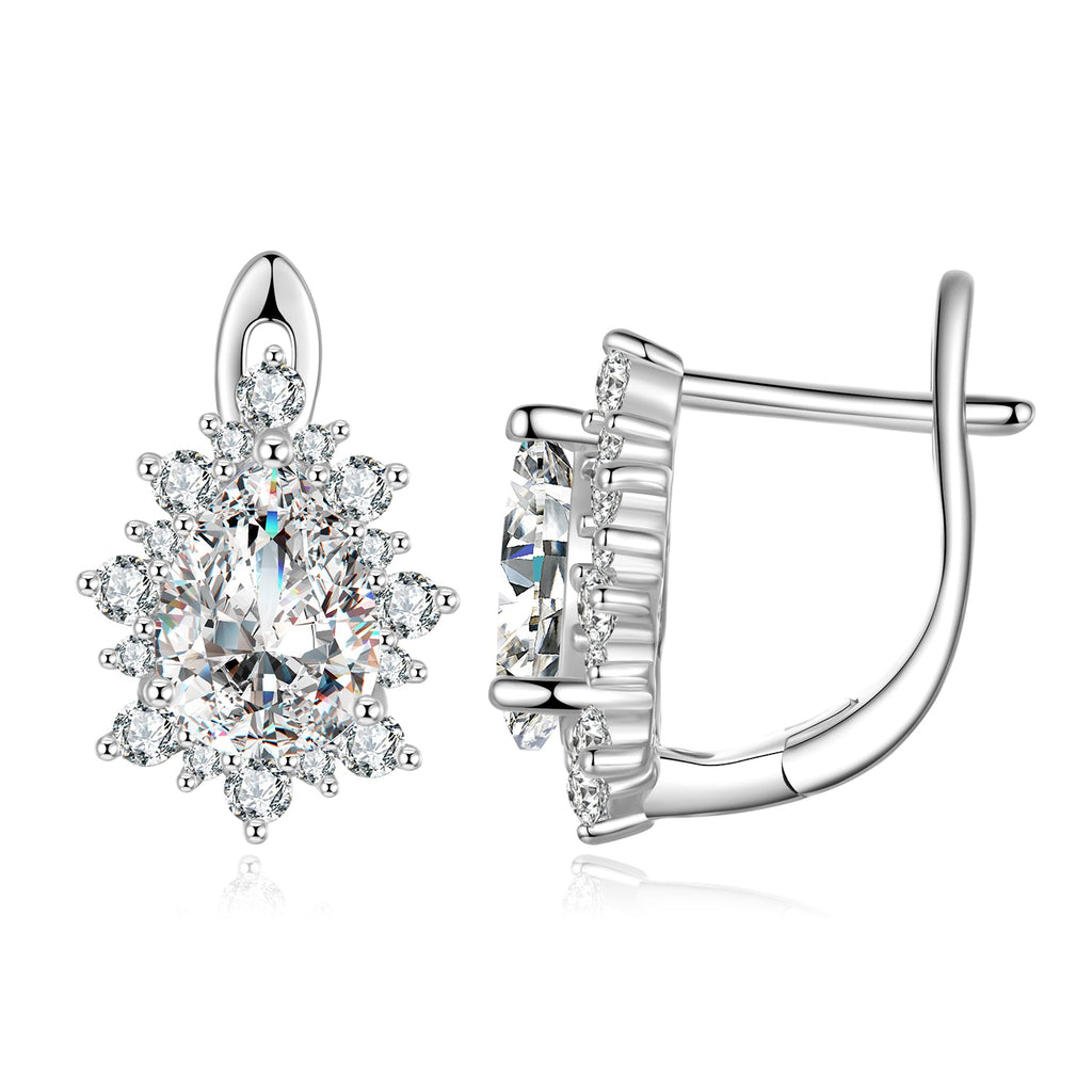 925 Sterling Silver Platinum Plated CZ Pavé Setting Earrings