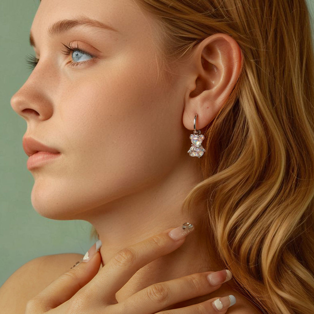 925 Sterling Silver Earrings with Pavé Setting CZ and Resin - 2.8 x 1.1 cm - Women's Fashion