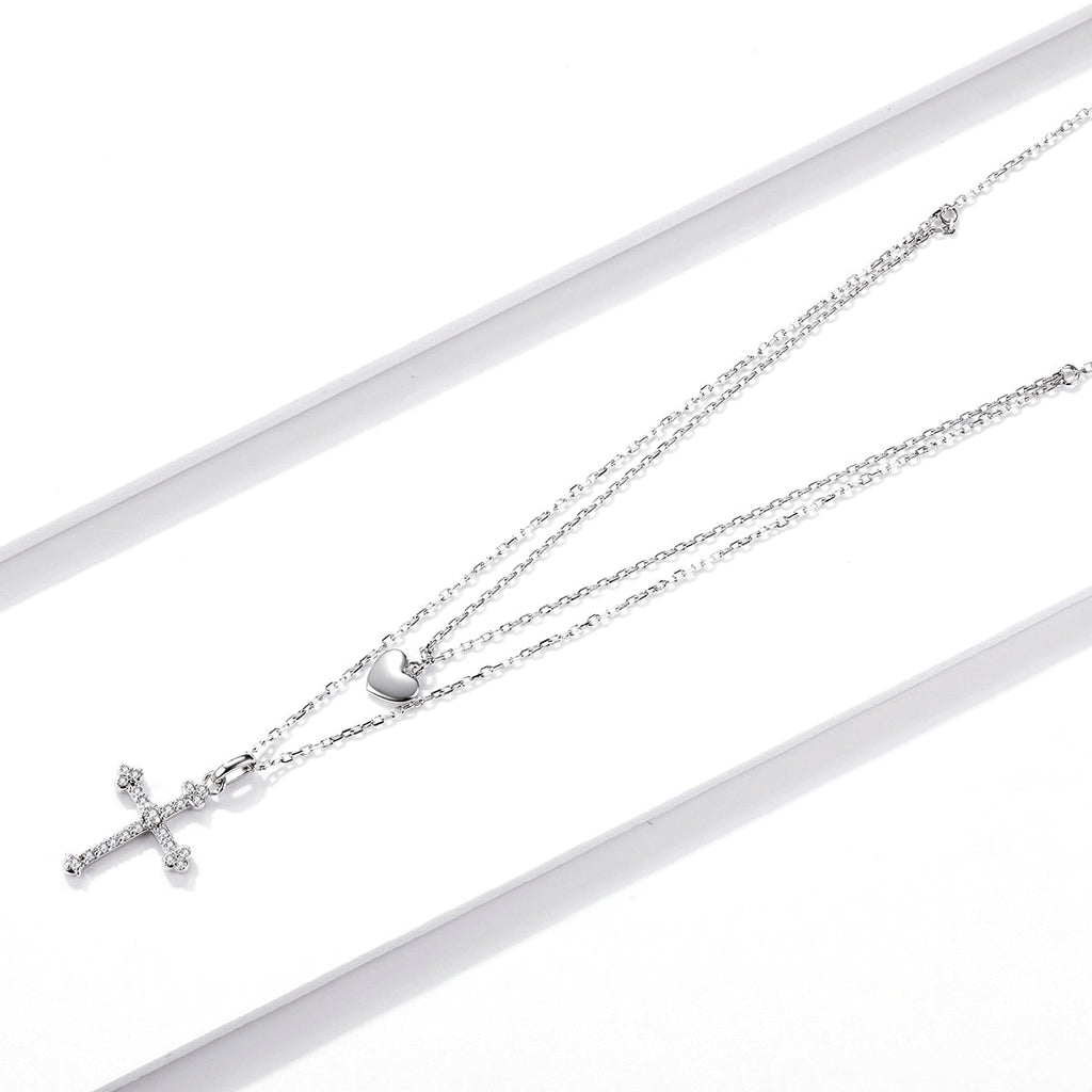 925 Sterling Silver Adjustable Platinum Plated Necklace with CZ - 1.4cm for Women