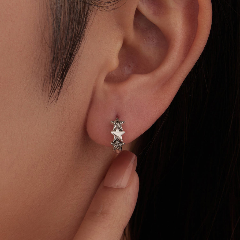 925 Sterling Silver Earrings with Pavé Setting CZ in Oxidized Silver