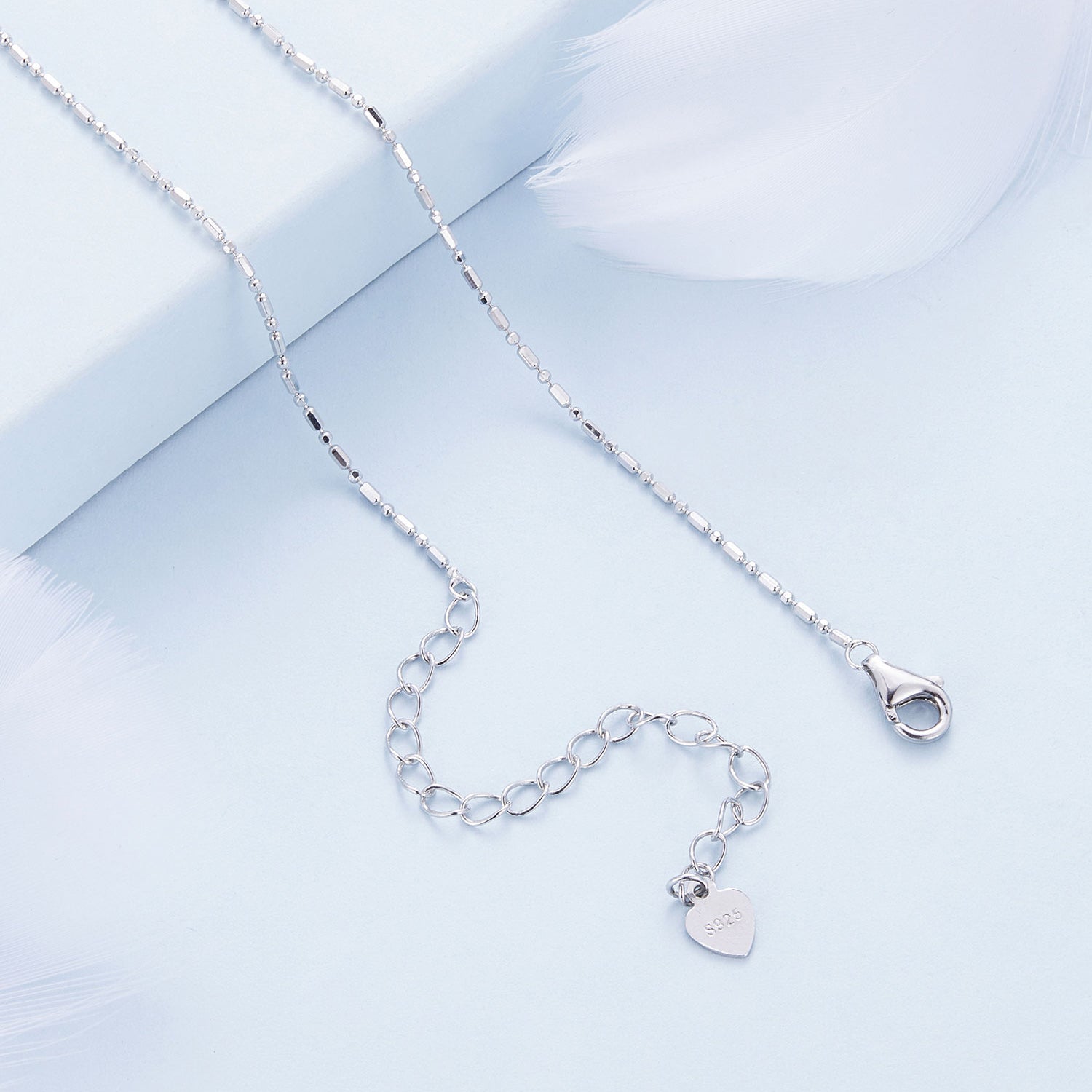 925 Sterling Silver Necklace with Pavé Setting CZ, Length 390+60mm, Pendant Size 8x15mm, for Women