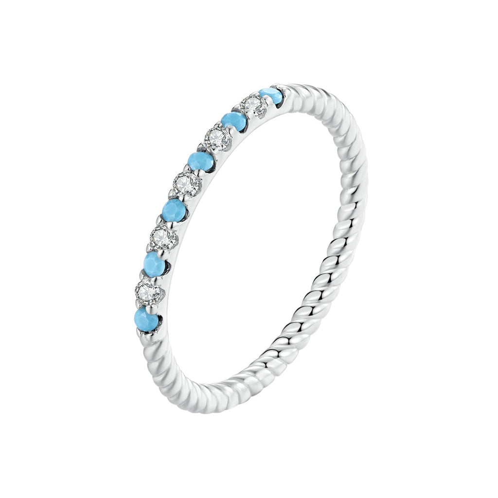 925 Sterling Silver White Gold Plated Turquoise Ring Size 6.0 for Women