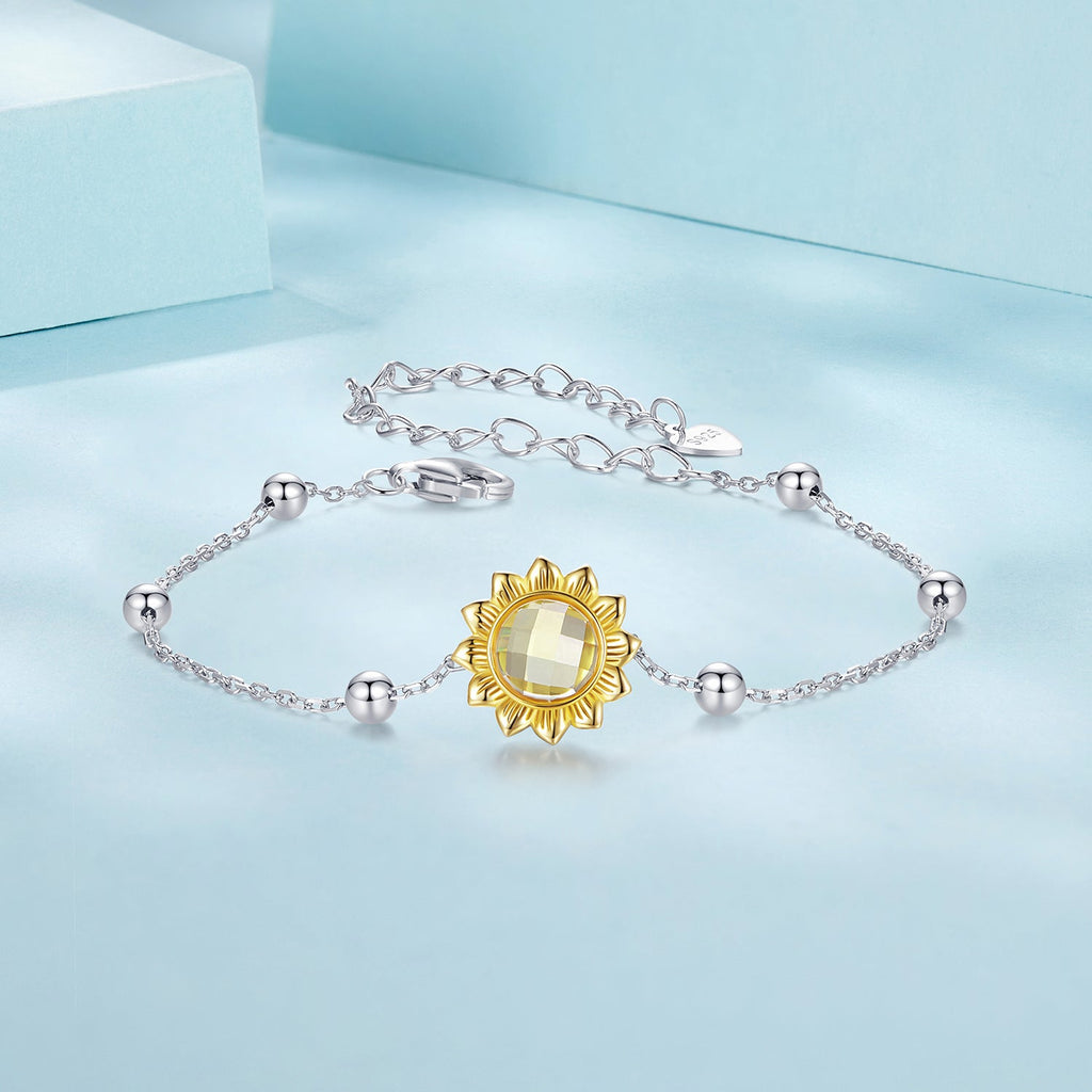 925 Sterling Silver White Gold Plated Bracelet with Transparent Glass Charm for Women