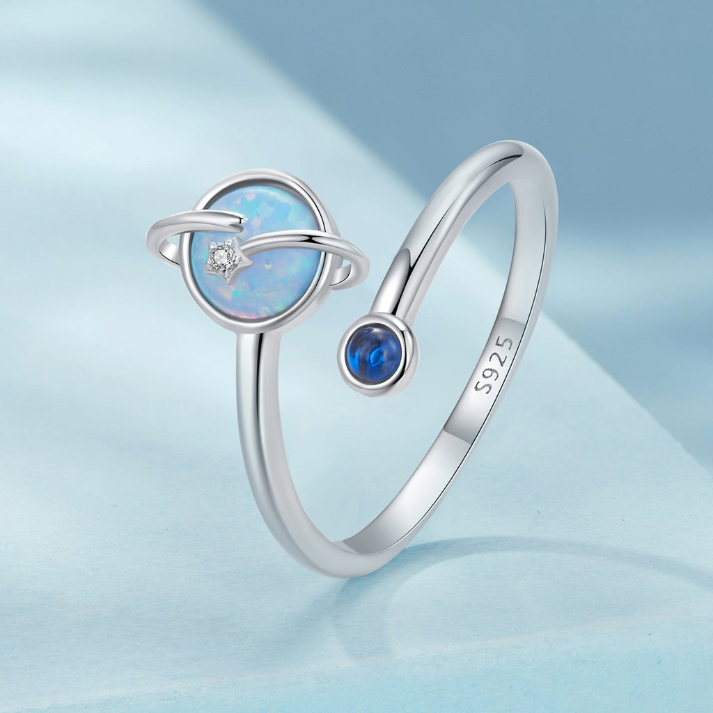 925 Sterling Silver Ring with Pavé Setting, White Gold Plated, with Translucent Opal for Women