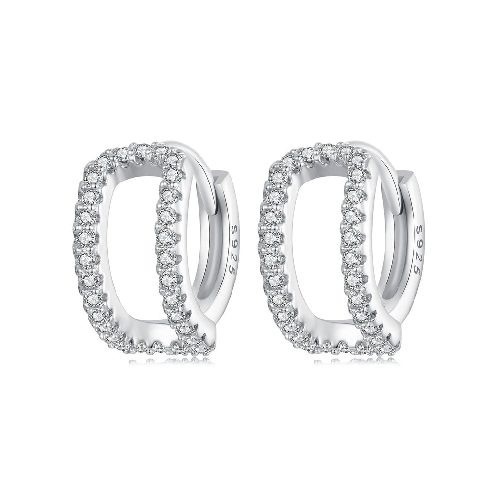 925 Sterling Silver Earrings with White Gold Plating and Pavé Setting CZ for Women