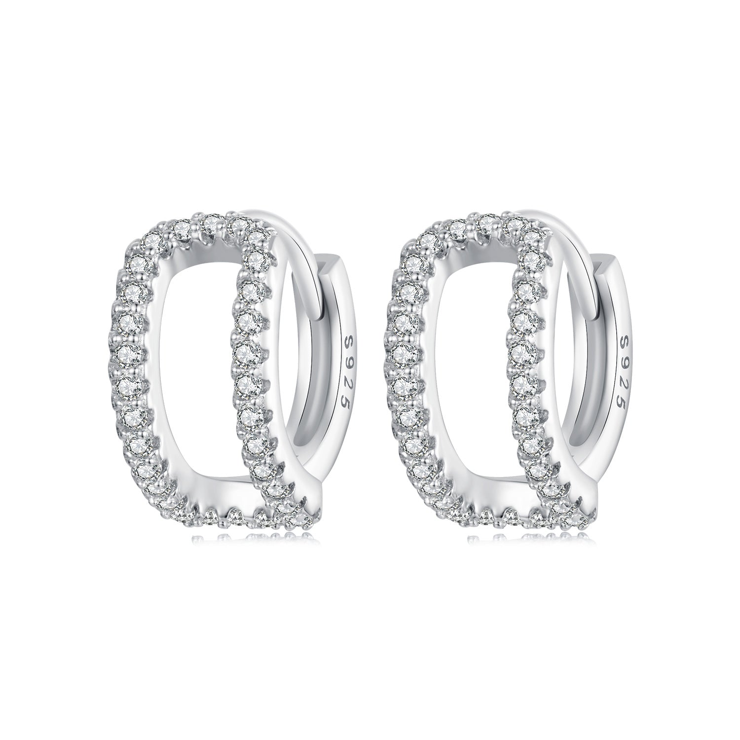 925 Sterling Silver Earrings with White Gold Plating and Pavé Setting CZ for Women