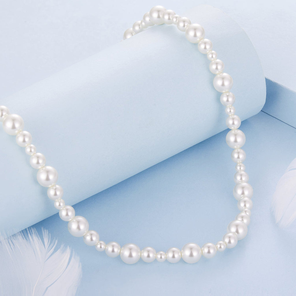 925 Sterling Silver White Gold Plated Necklace with Synthetic Pearls for Women