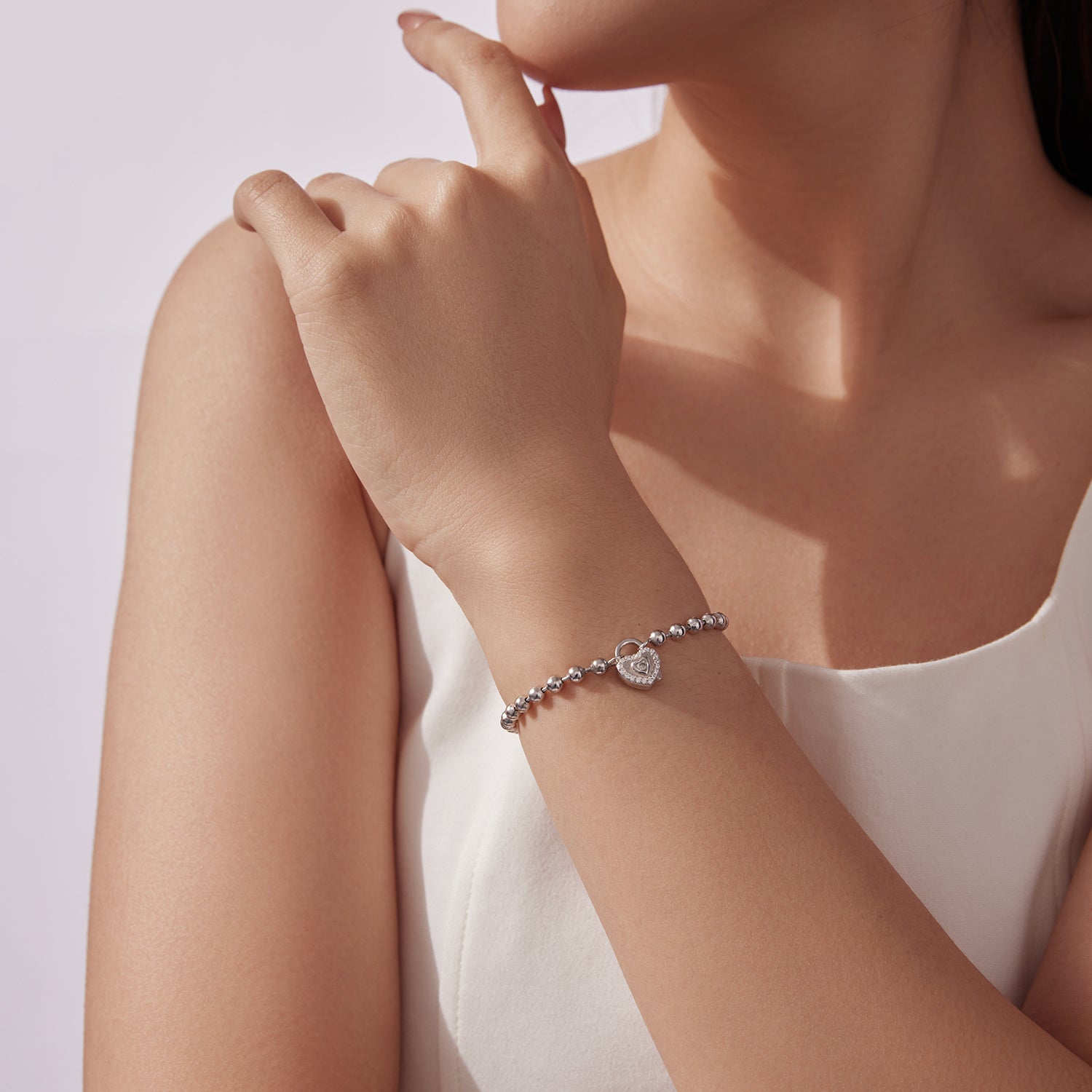 925 Sterling Silver White Gold Plated 17cm Bracelet with CZ Paved Setting for Women