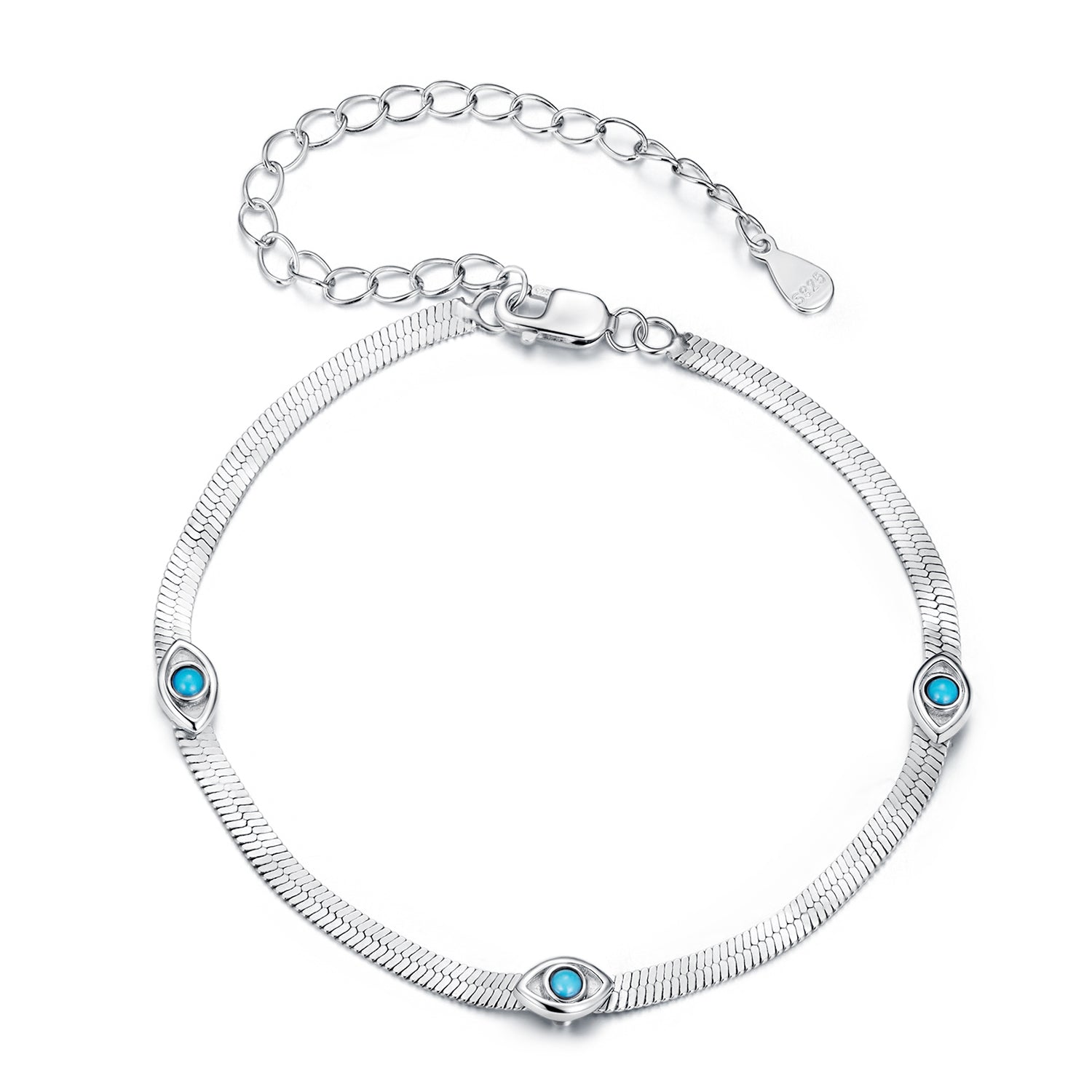 925 Sterling Silver White Gold Plated Multi-Layer Bracelet with Synthetic Turquoise
