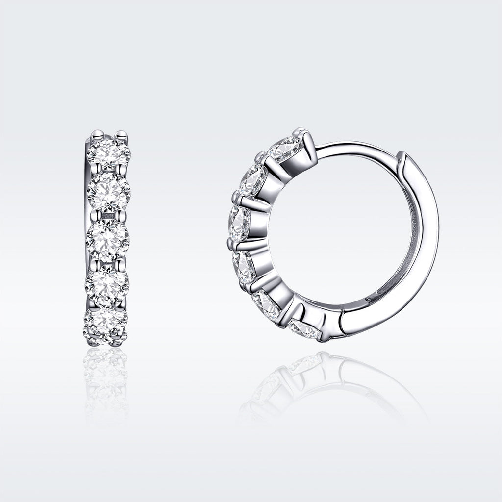 925 Sterling Silver Earrings with Pavé CZ in Platinum Plating, 1.6 x 0.3 cm for Women