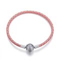 925 Sterling Silver Pavé Setting CZ Bracelet with Genuine Leather for Women