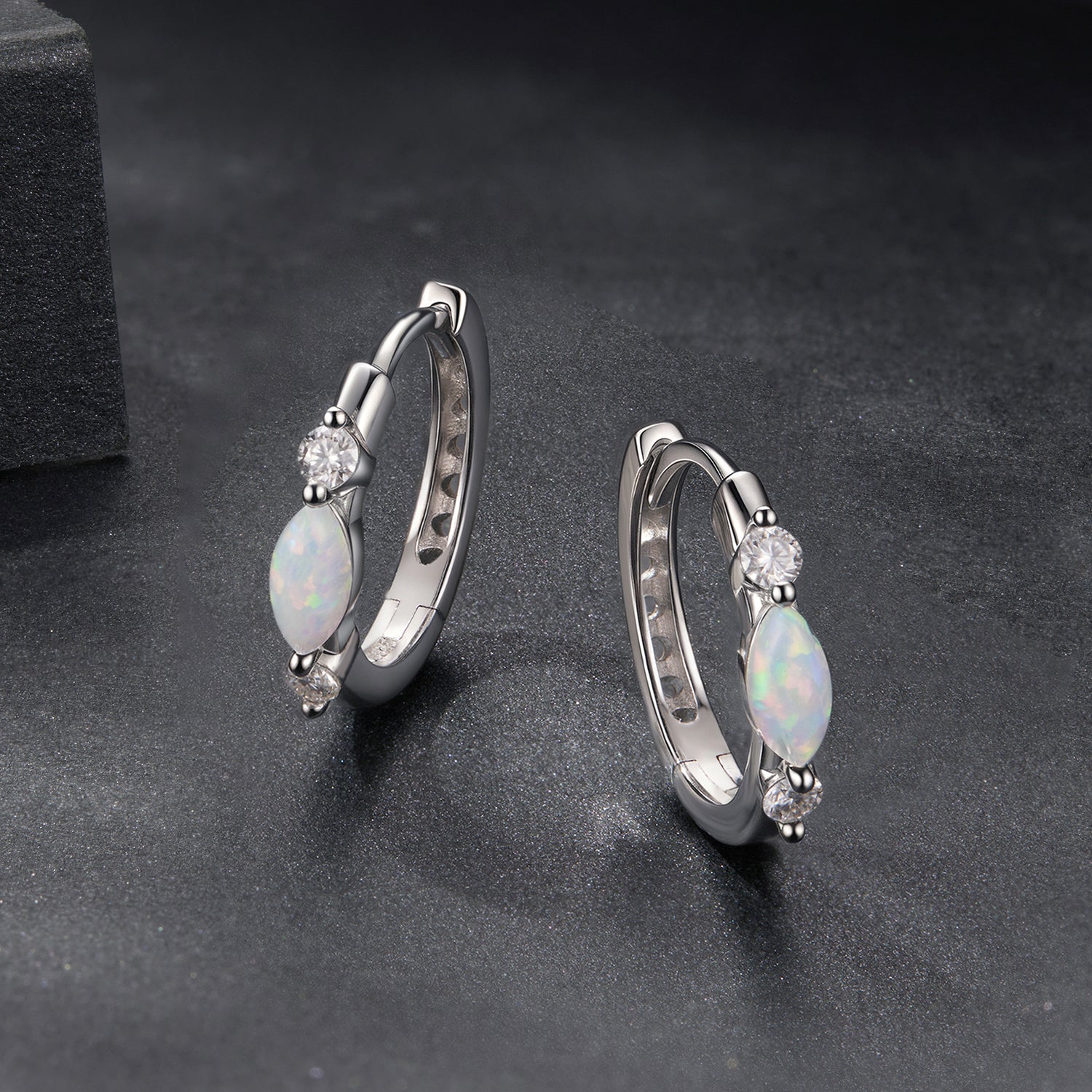 925 Sterling Silver Moissanite and Opal White Gold Plated Earrings for Women
