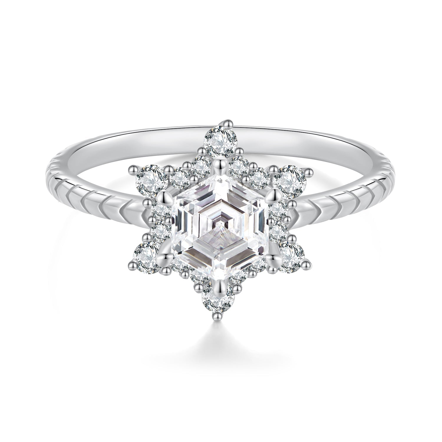 925 Sterling Silver White Gold Plated Ring with Pavé Set CZ, Size 6.0