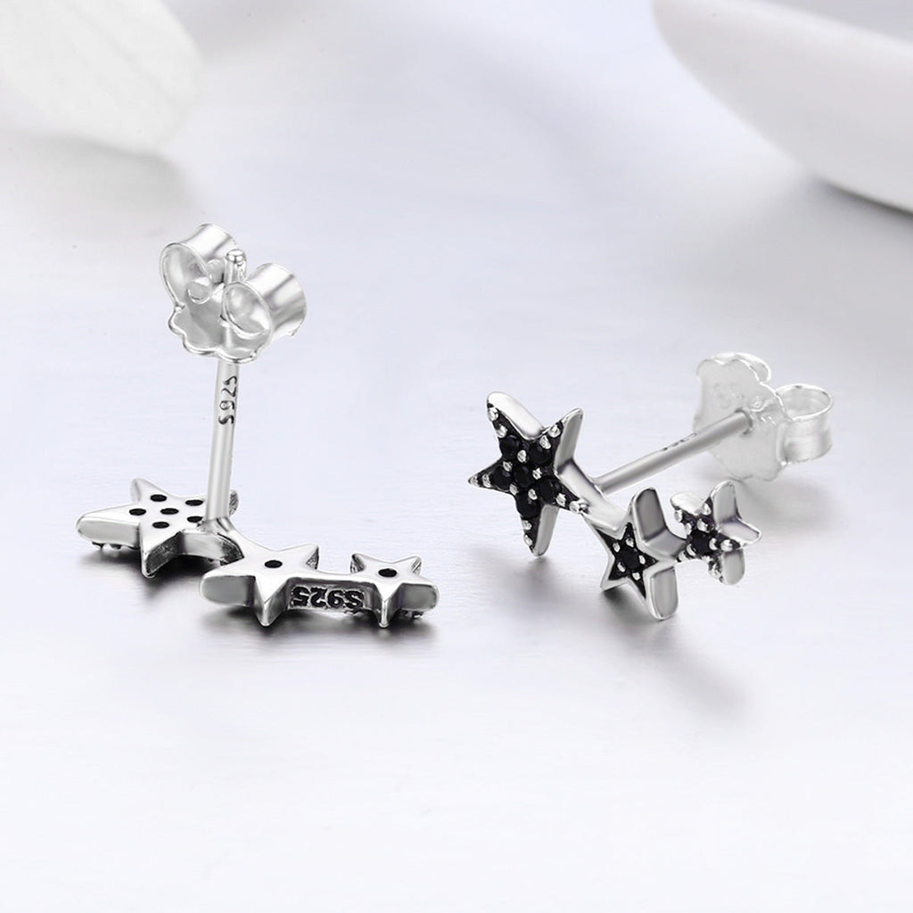 S925 Oxidized Silver Pavé CZ Earrings for Women
