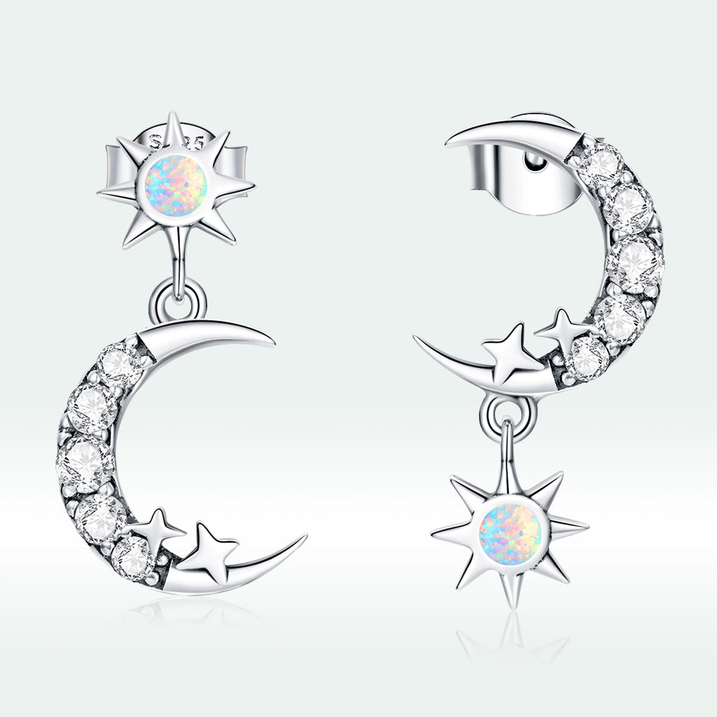 925 Sterling Silver Earrings with Translucent Opal and CZ in Oxidized Finish