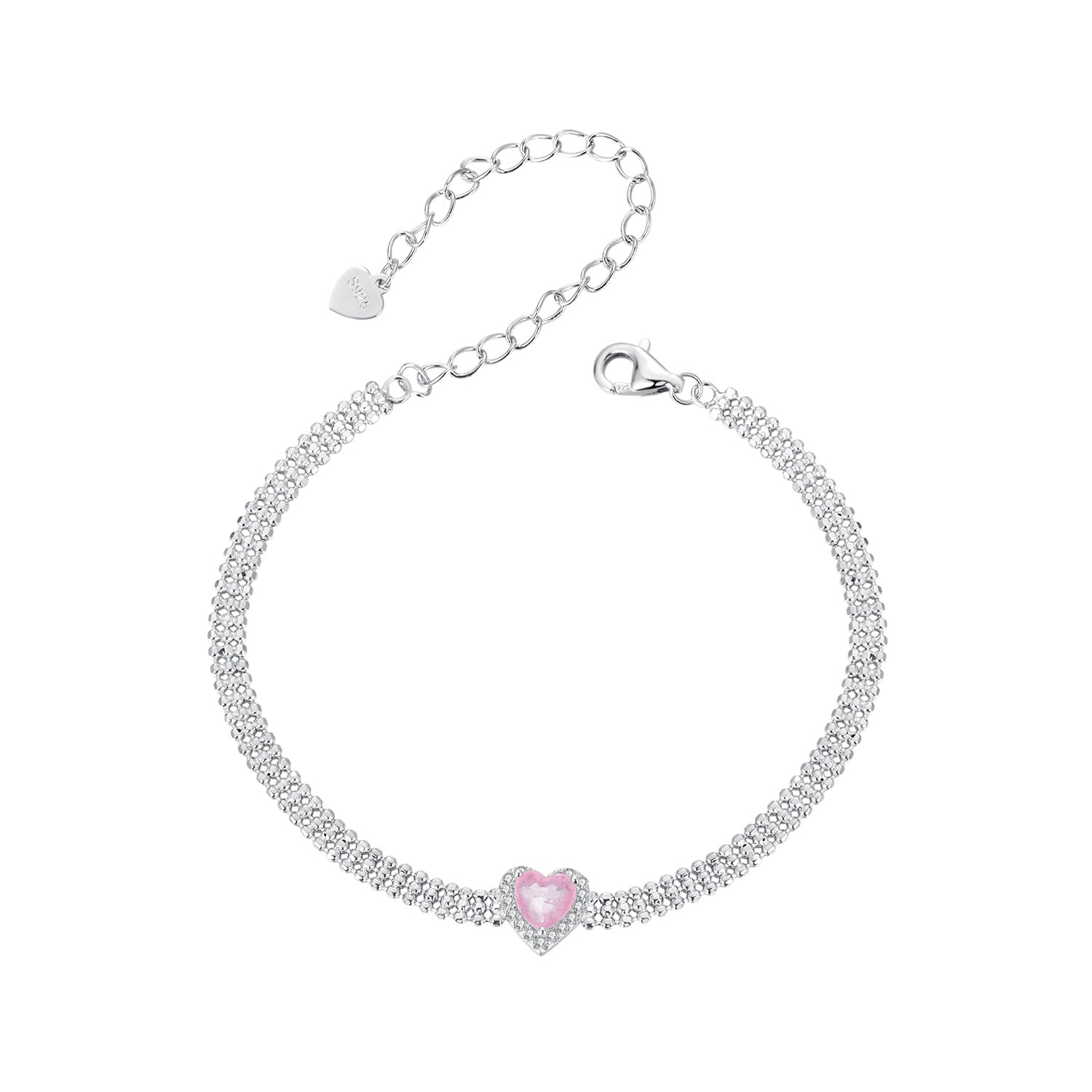 925 Sterling Silver White Gold Plated 8mm CZ Pendant Bracelet for Women