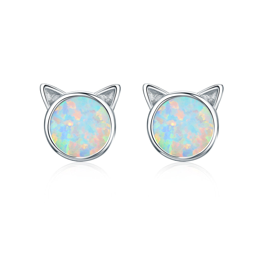 925 Sterling Silver Plated Rose Gold Opal Earrings 0.8cm for Women