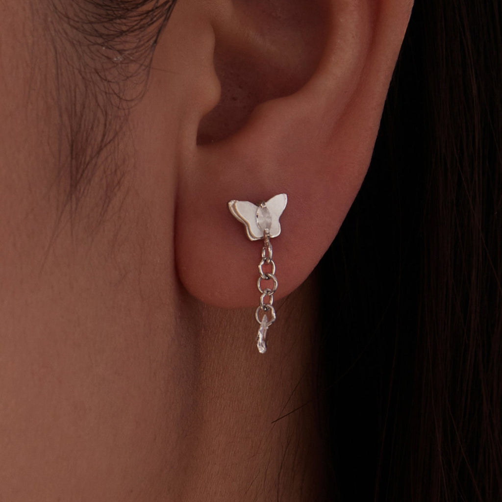 925 Sterling Silver & Brass Earrings with White Gold Plating, 2.0x0.8cm for Women