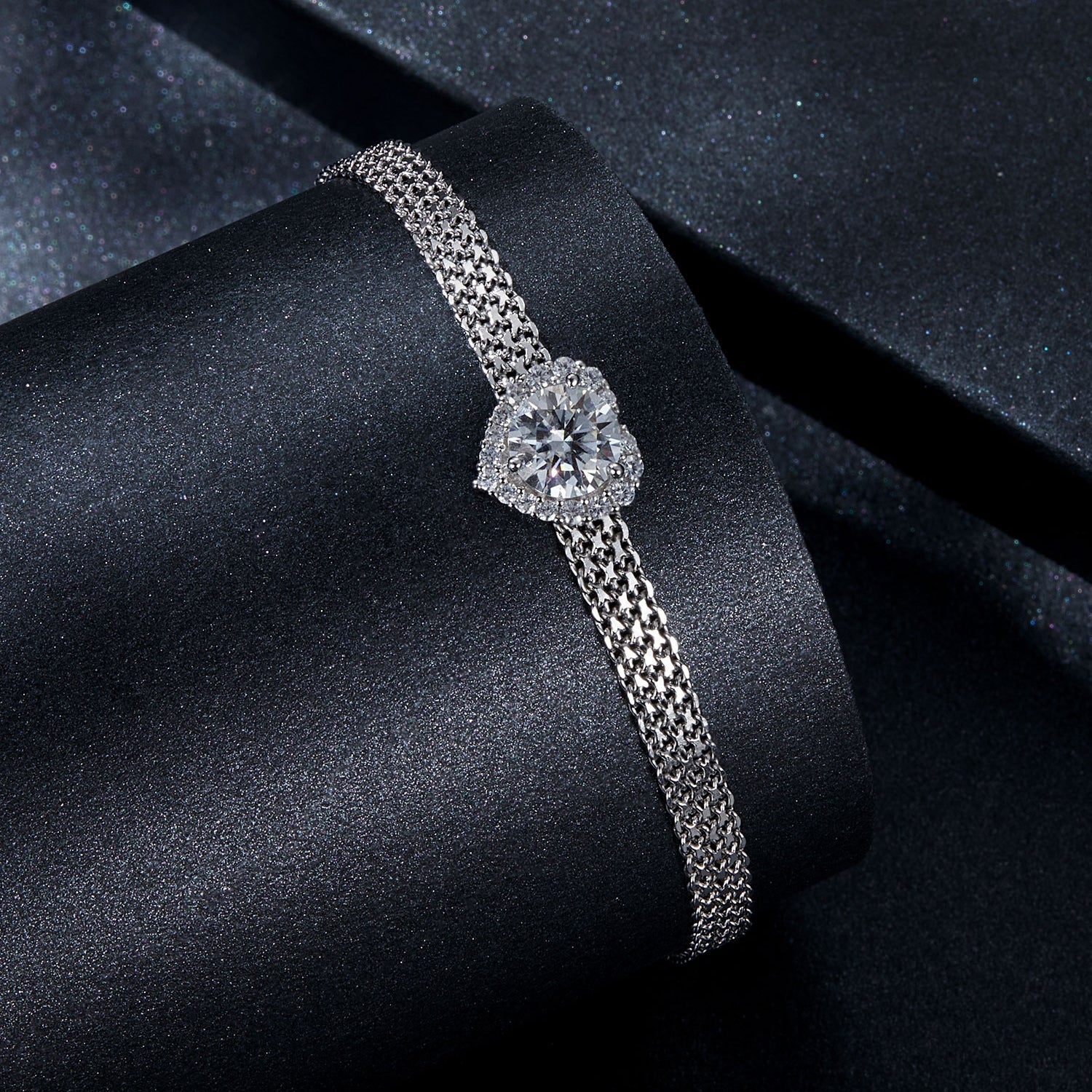 925 Sterling Silver & 1 Carat Moissanite & CZ White Gold Plated Bracelet for Women