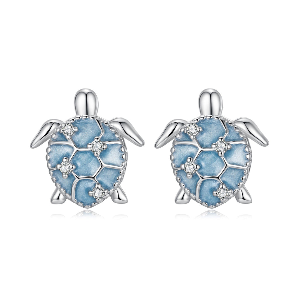 925 Sterling Silver Earrings with Enamel CZ in White Gold, 1.0x0.9cm for Women