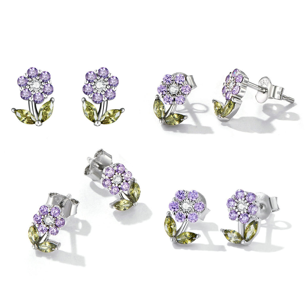 925 Sterling Silver Earrings with Pavé Setting CZ in White Gold