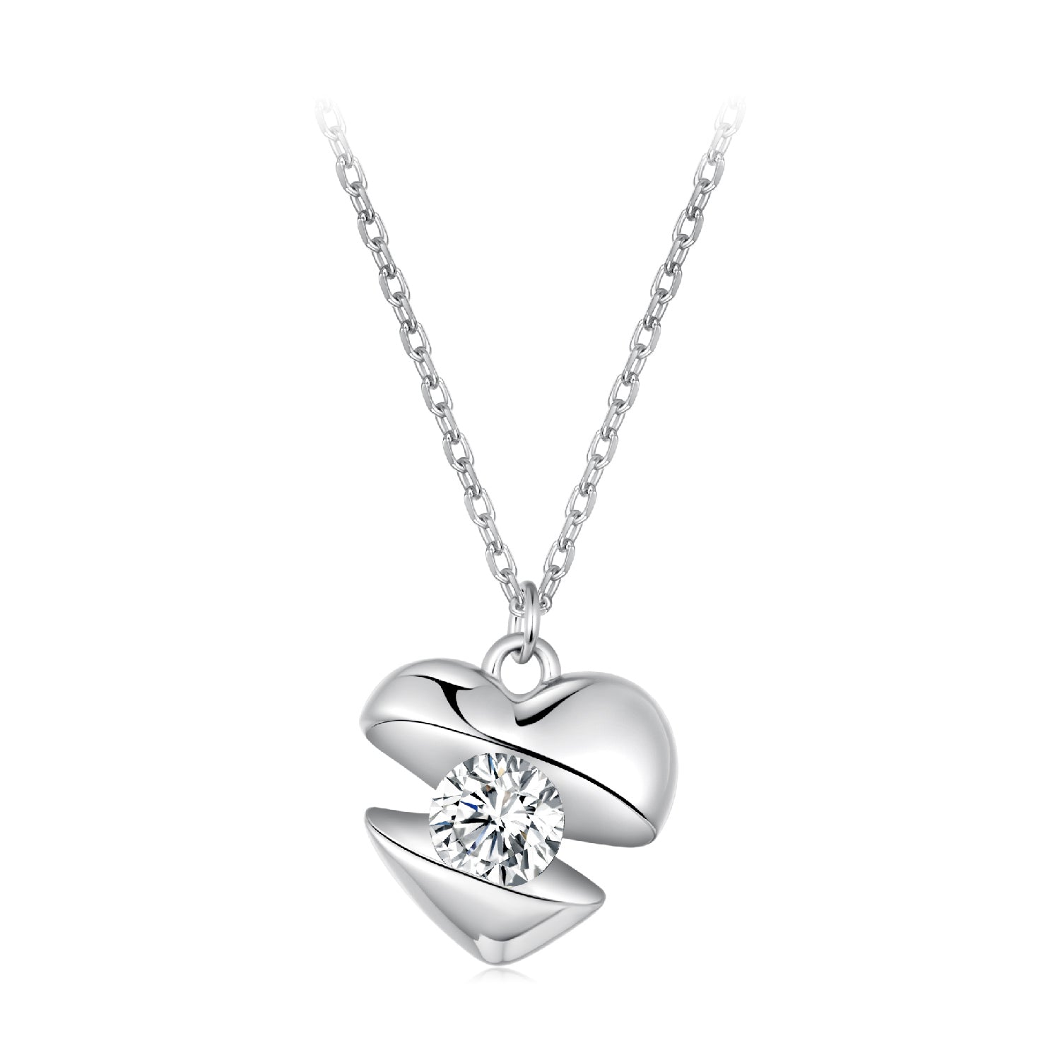 925 Sterling Silver White Gold Plated 40cm+5cm Length CZ Necklace for Women